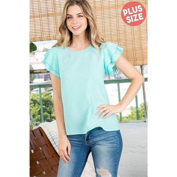 Boutique Tops - Plus Size Mint Short Sleeve Blouse